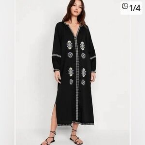 Old Navy Black Boho Embroidered Maxi Dress Large
